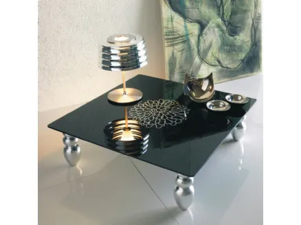 Tavolino Decor in cristallo con gambe in foglia argento di Ponti Terenghi