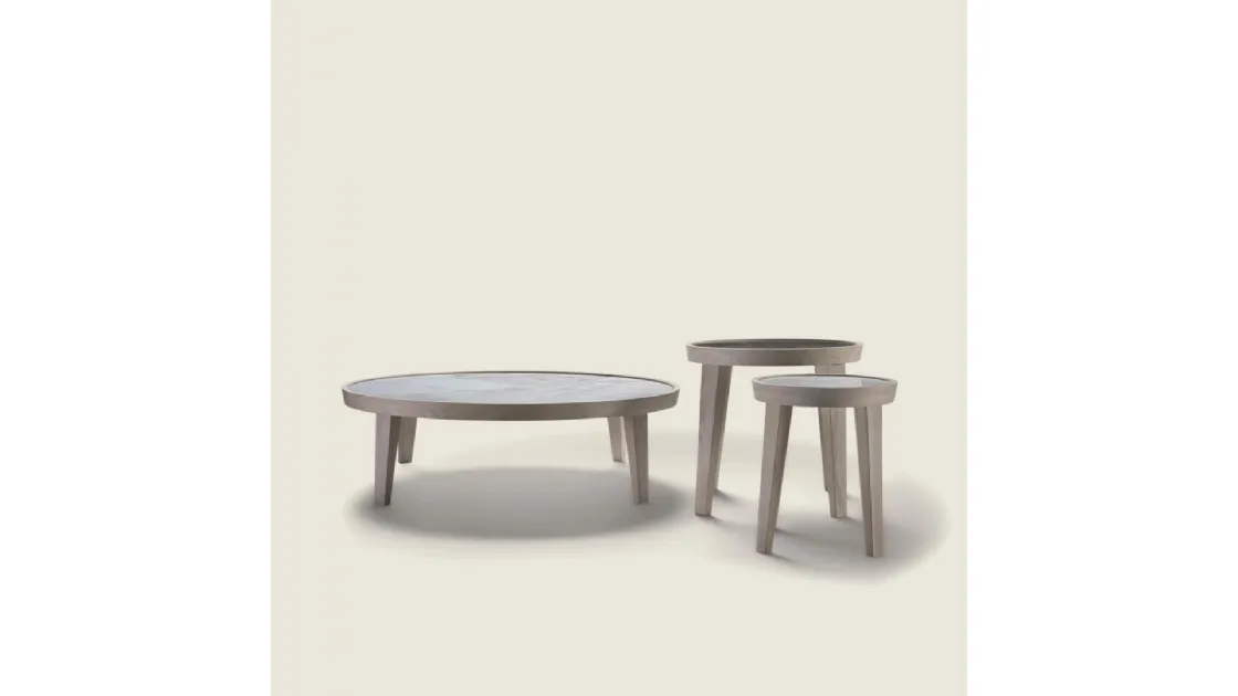 Tavolino rotondo Dida in marmo e legno massello di Flexform