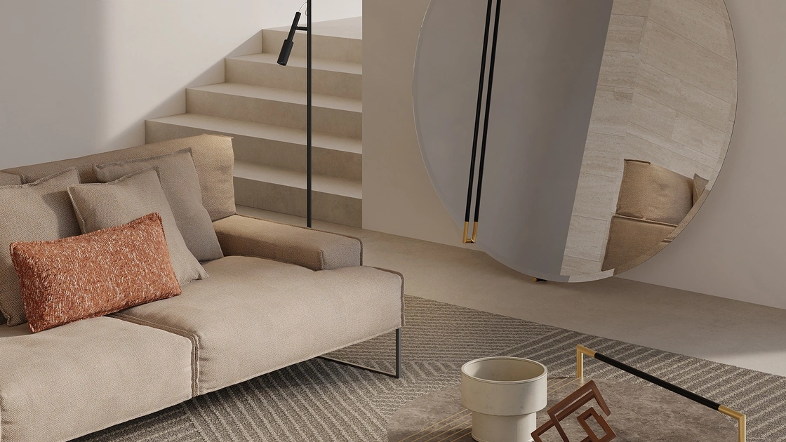 Specchio Kevin con struttura in metallo color Nero Sablé con dettagli metallo color Oro Satinato di Frigerio