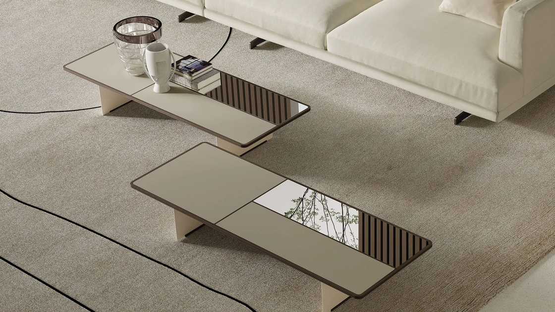 Tavolino Mies in vetro e specchio di Frigerio