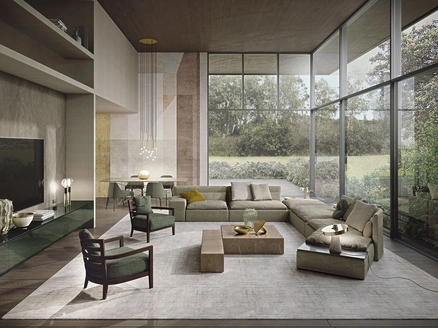 Tavolino monoblocco quadrato o rettangolare Miller in gres porcellanato effetto marmo di Frigerio