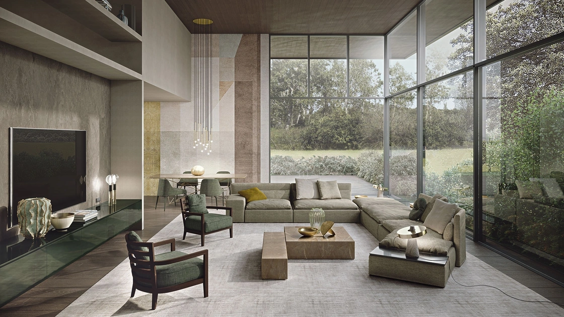 Tavolino monoblocco quadrato o rettangolare Miller in gres porcellanato effetto marmo di Frigerio