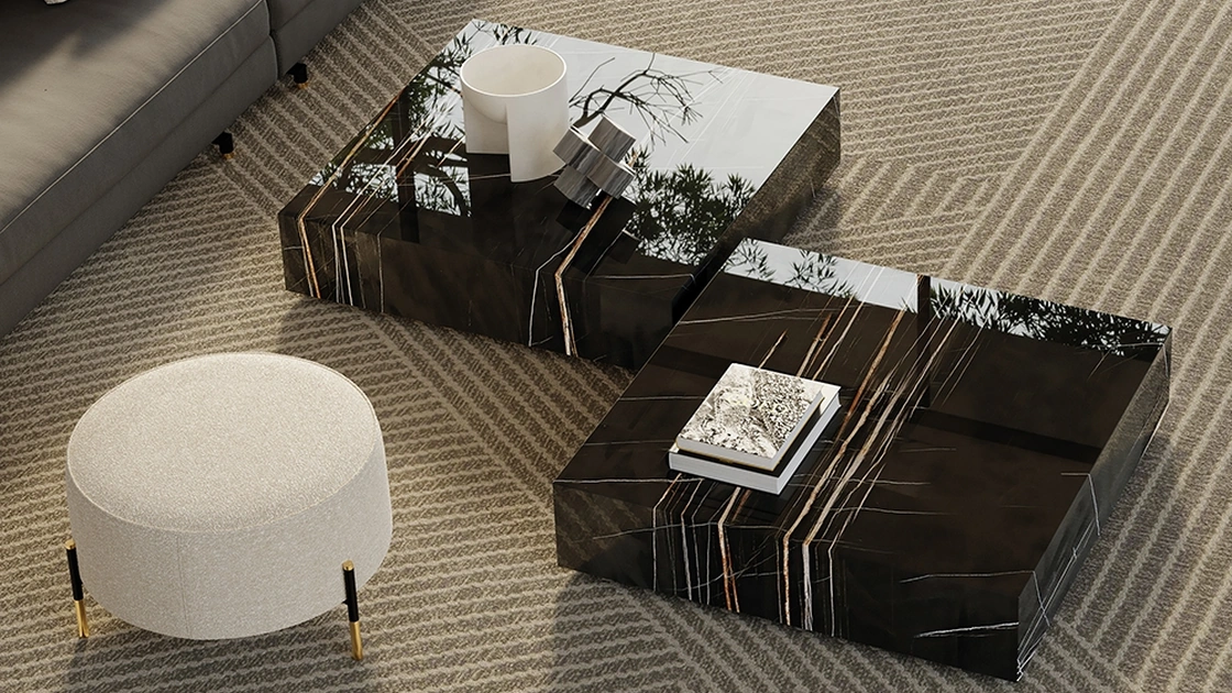 Tavolino monoblocco quadrato Miller in gres porcellanato effetto marmo di Frigerio