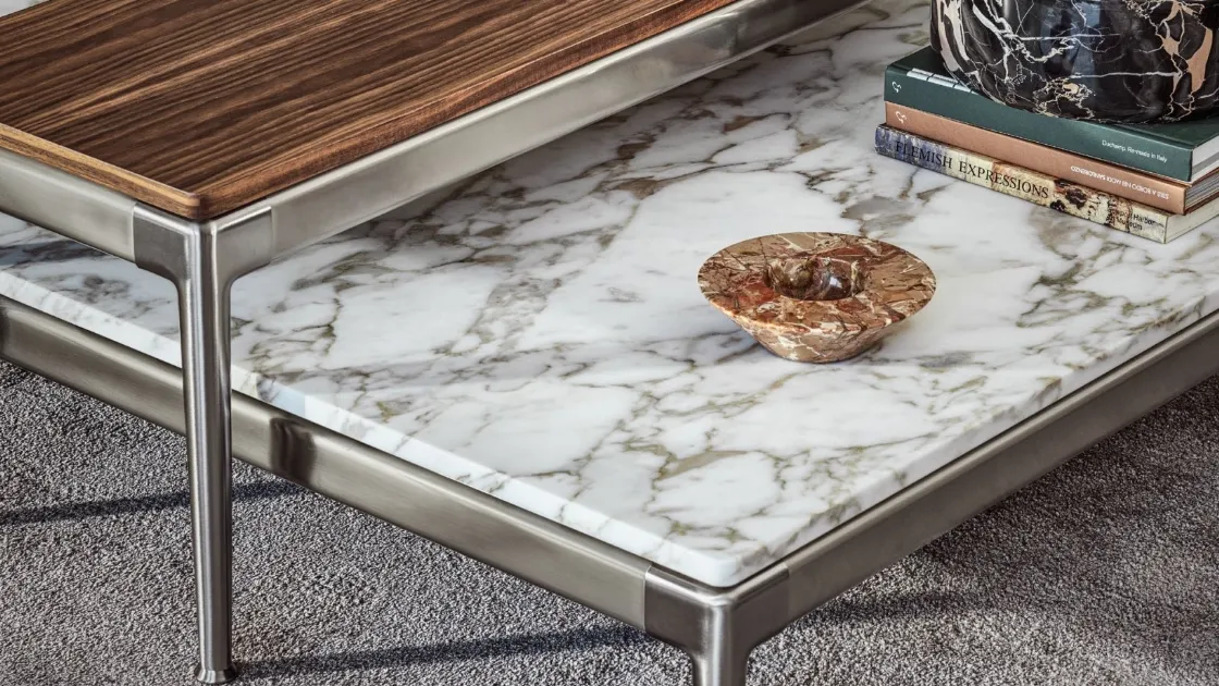 Tavolino moderno in marmo e alluminio Pico di Flexform