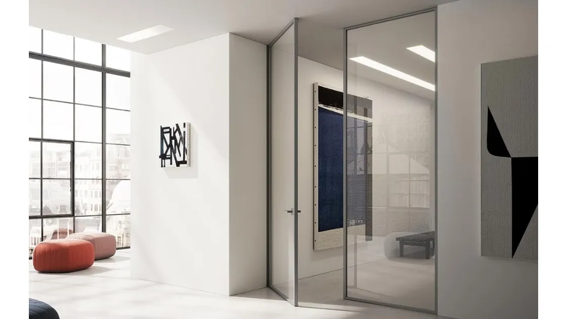 Porta per interni Mitica apertura Bilico in vetro con telaio in alluminio di ADL