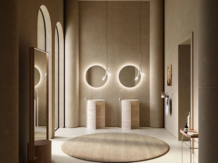 Lavabo Freestanding Des Evolution Caramel 01 in Resina Stone Travertino di Cerasa