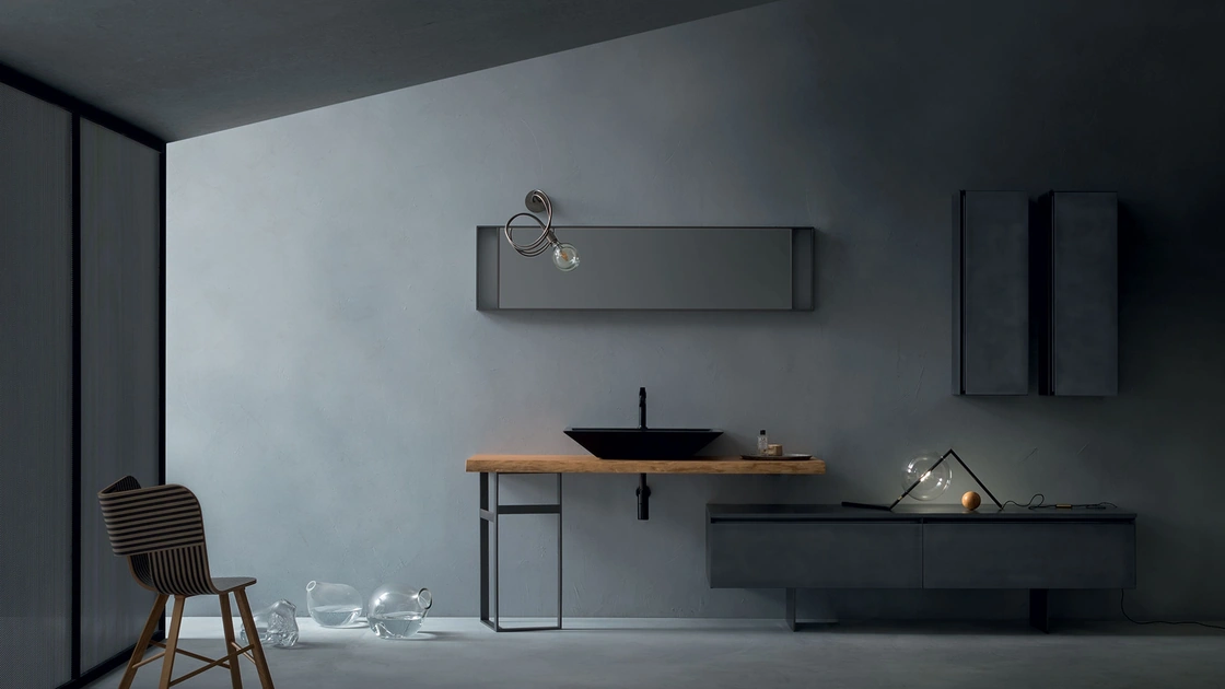 Mobile da Bagno Eden 00 in laccato con top lavabo in legno massello di Cerasa