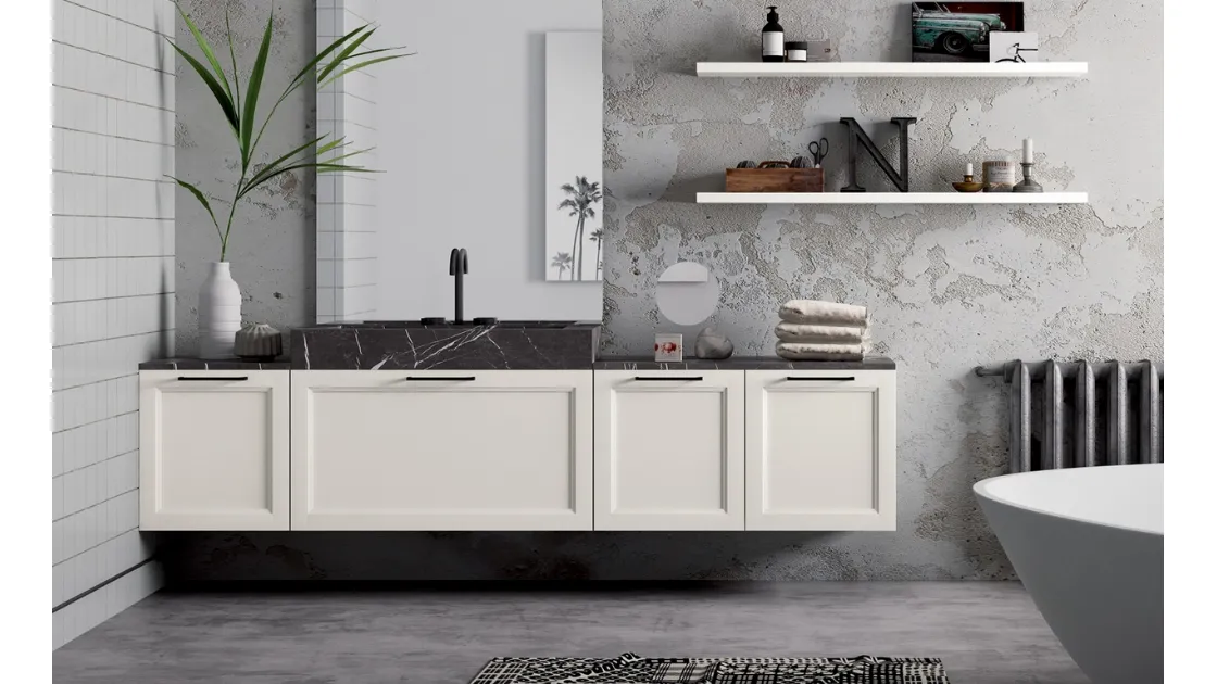 Mobile da Bagno sospeso Frame 1 in laccato opaco con top in marmo di Nova Cucina