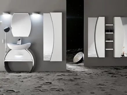 Mobile da Bagno Moon con base con Cassettone Bianco Lucido di Cerasa