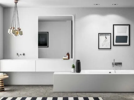 Mobile da Bagno sospeso Smart 01 in laccato bianco di Nova Cucina