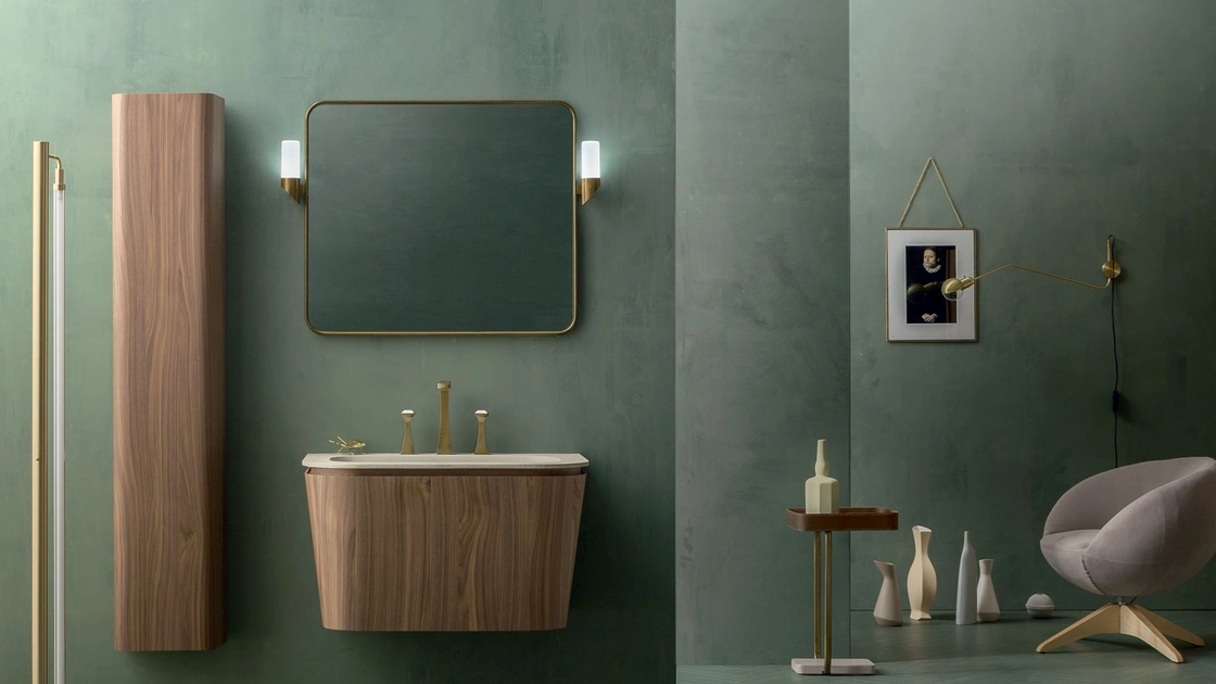 Mobile da Bagno sospeso Suede 02 in Noce Canaletto di Cerasa