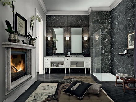 Mobile da Bagno York 01 in laccato Bianco e top in marmo di Carrara di Cerasa