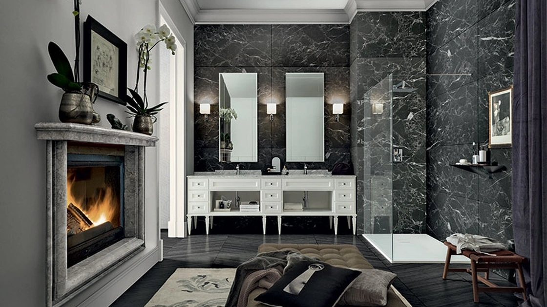 Mobile da Bagno York 01 in laccato Bianco e top in marmo di Carrara di Cerasa