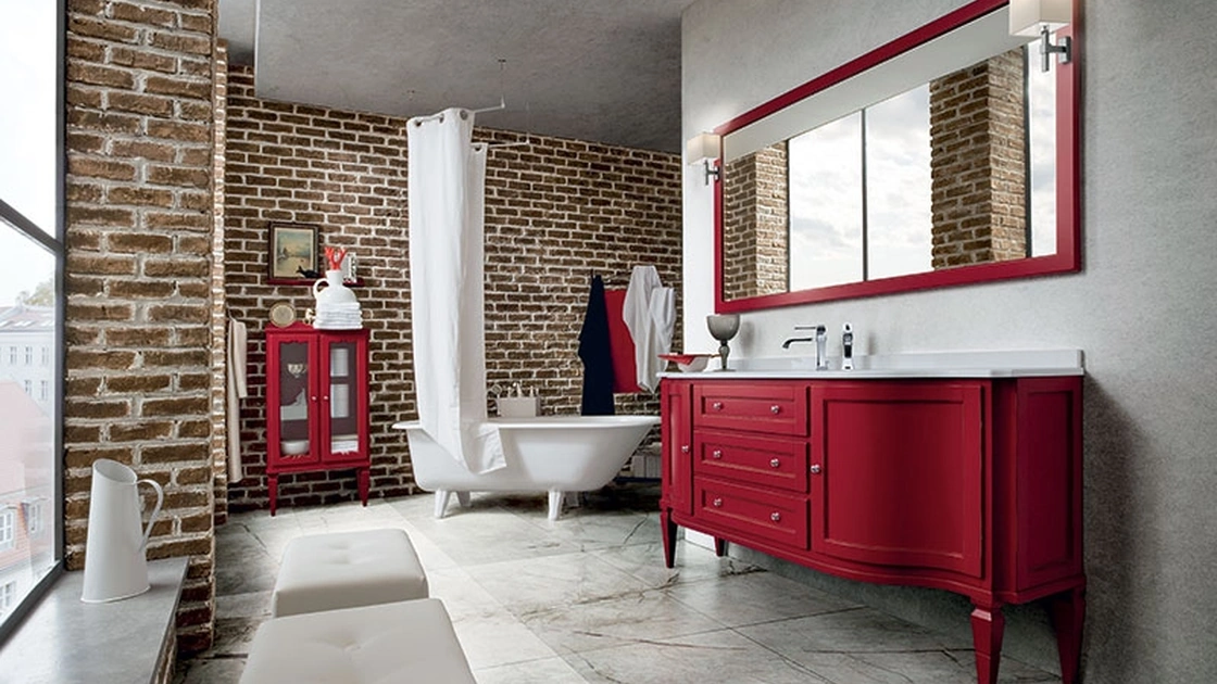 Mobile da Bagno York 03 in laccato Rosso usurato di Cerasa