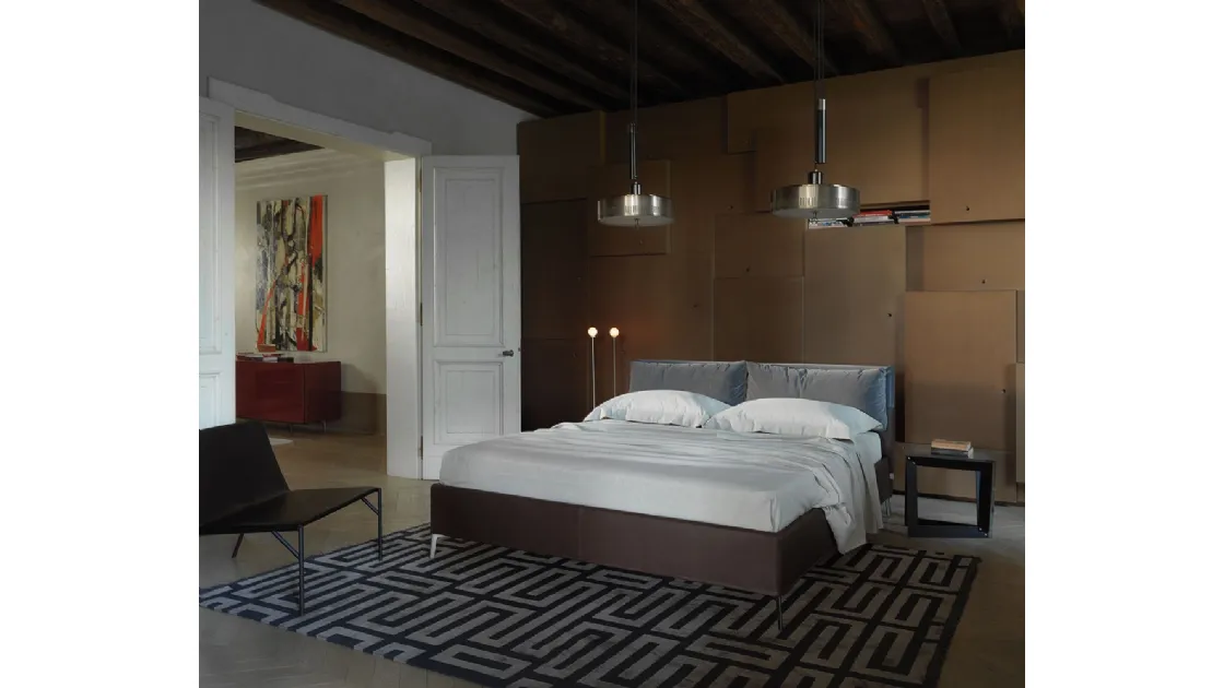 Letto in tessuto imbottito con testiera Bahamas-Mid-Century Horm