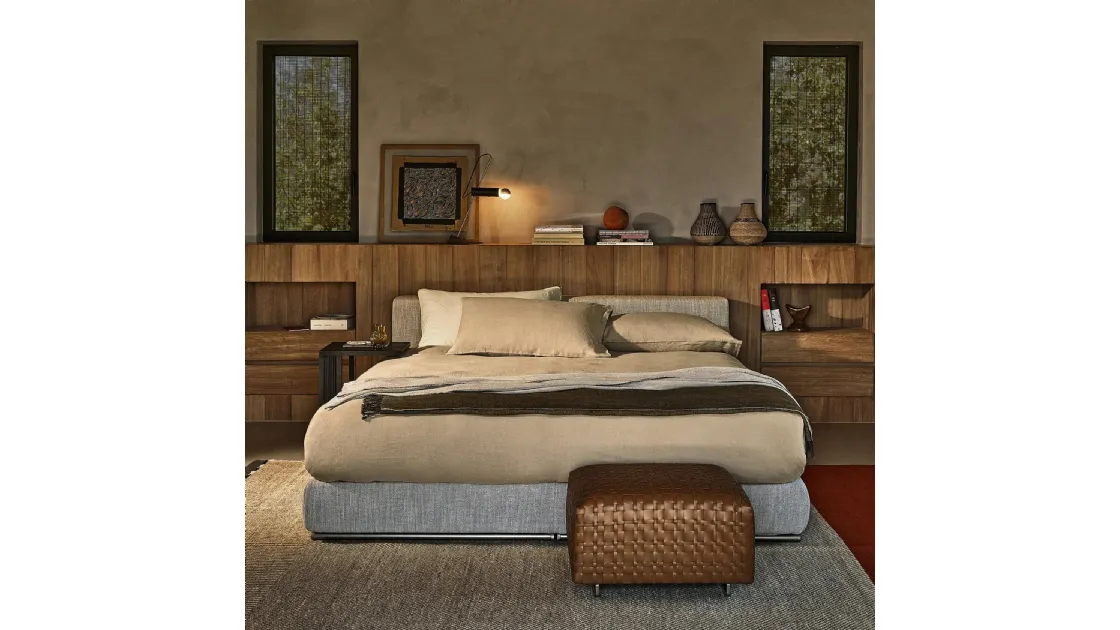 Letto matrimoniale in tessuto con box contenitore Groundpiece Slim di Flexform