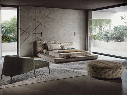 Letto di design Miller in tessuto imbottito di Frigerio
