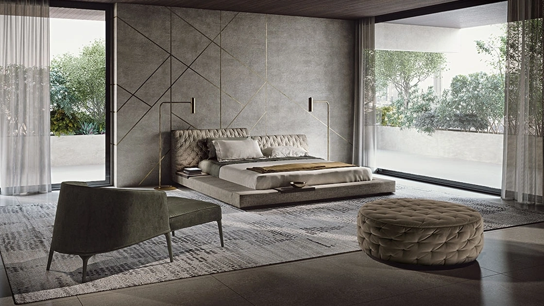 Letto di design Miller in tessuto imbottito di Frigerio