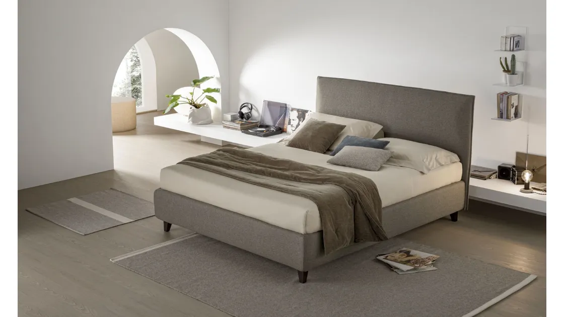 Letto in tessuto imbottito con box contenitore Mood di V&Nice