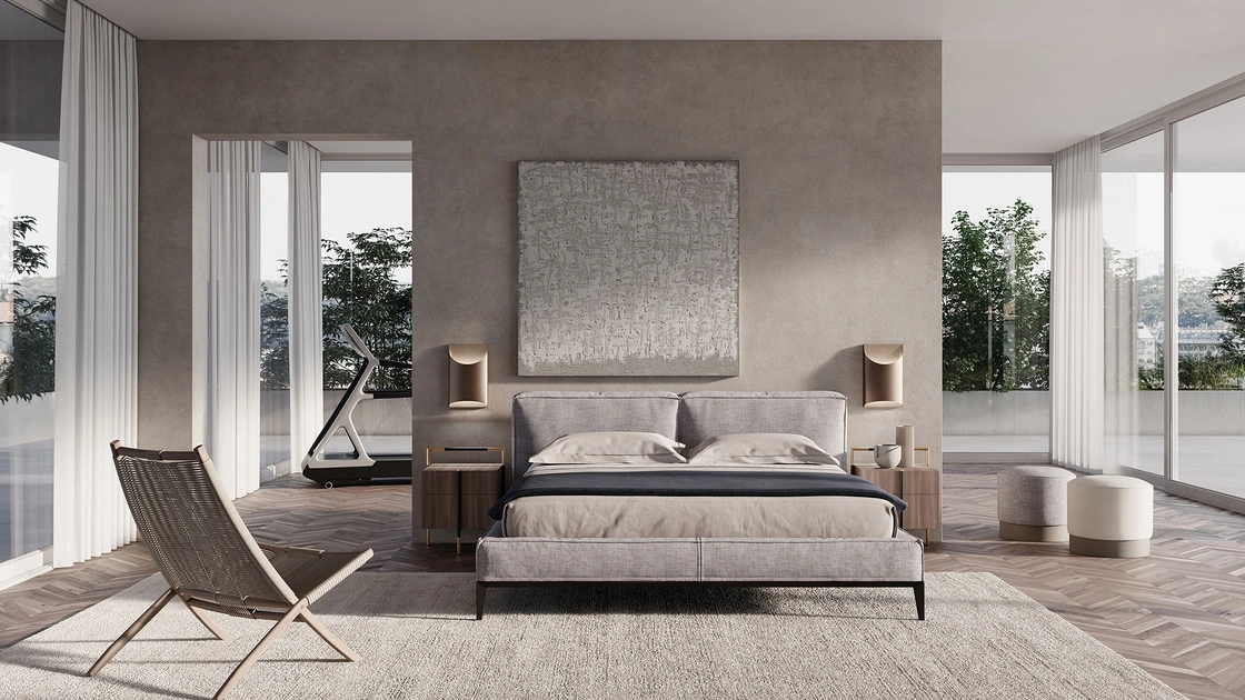 Letto in tessuto imbottito con testiera Taylor di Frigerio