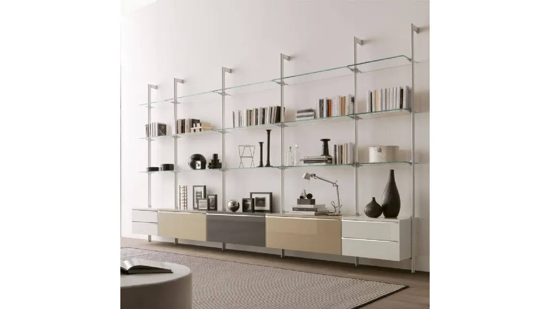 Libreria DL-300 CLARK con pensili in Laccato Lucido di Ponti Terenghi