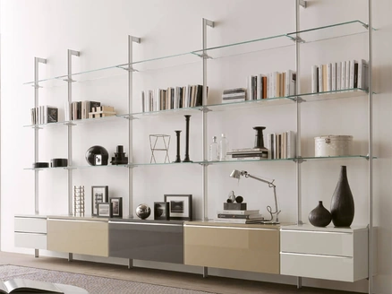 Libreria Dublino in metallo, vetro e laccato lucido di Ponti Terenghi