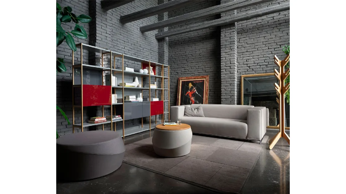 Libreria modulare in legno e laccato lucido Solaio di Horm
