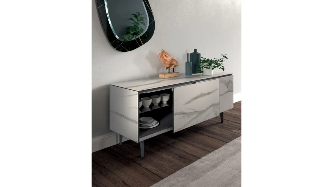 Madia moderna Plana in marble glass Onice lucido di Ozzio