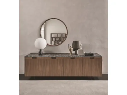 Madia con quattro ante battenti in legno con intarsio e top in marmo Matics 4 di Porada
