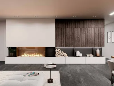 Parete Attrezzata Kyton 1 in laccato opaco e legno di abete moka di Nova Cucina