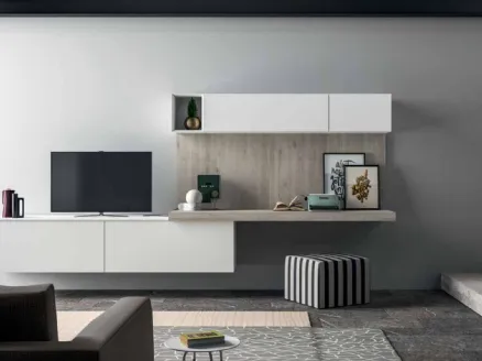 Parete Attrezzata Smart 03 in laminato bianco e effetto legno di Nova Cucina