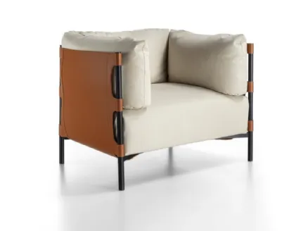 Poltrona Iris Armchair in pelle con struttura in metallo e cuoio di Enrico Pellizzoni