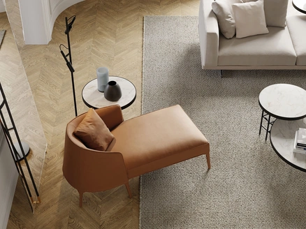 Poltrona in pelle con piedi in legno massello Jackie Chaise Longue di Frigerio