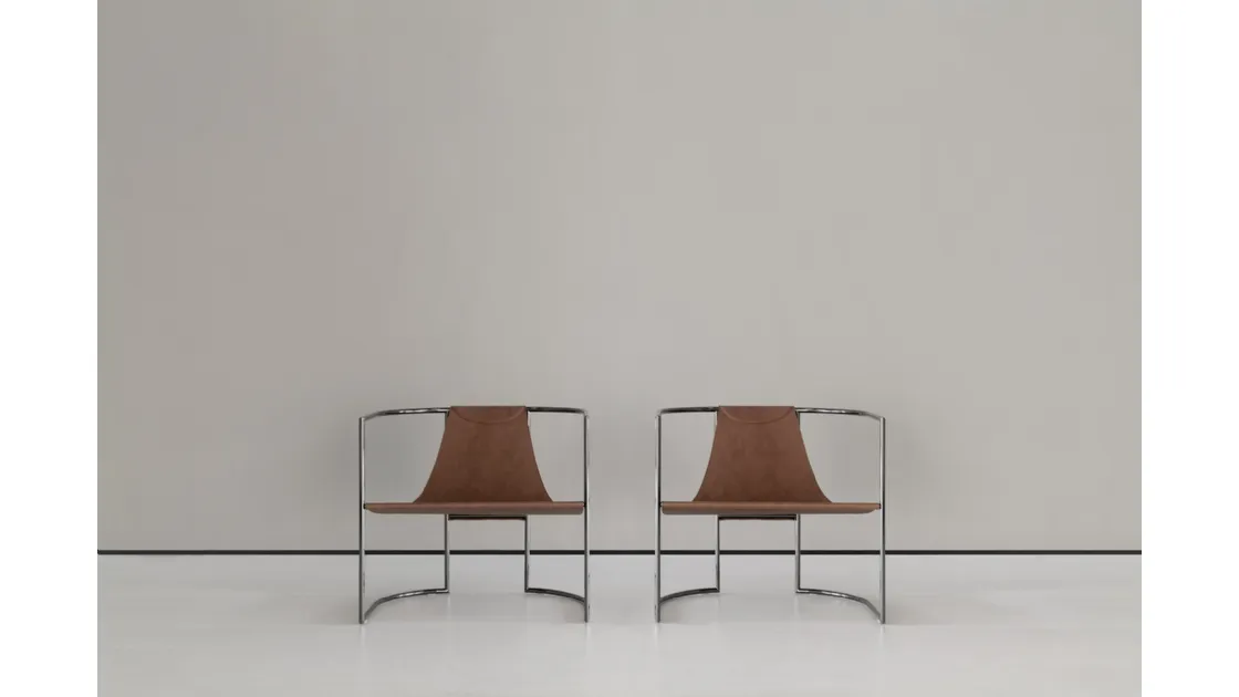 Poltroncina in metallo e pelle Jamiro di Cierre Imbottiti