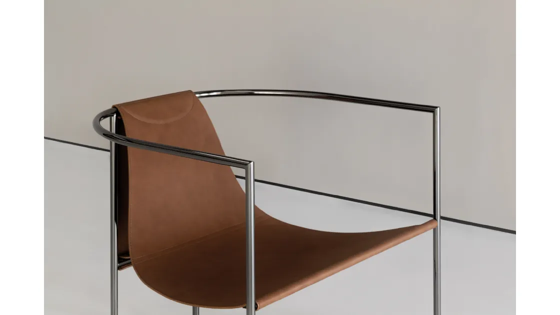 Poltroncina in metallo e pelle Jamiro di Cierre Imbottiti