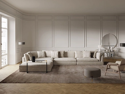 Divano modulare ad angolo con rivestimento in tessuto chiaro Arnè di Frigerio