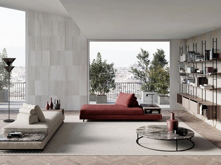 Divano lineare in tessuto imbottito Davis Pouf di Frigerio