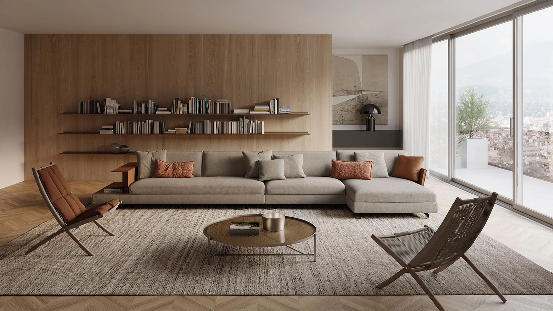 Divano in tessuto imbottito con penisola Davis Slim di Frigerio