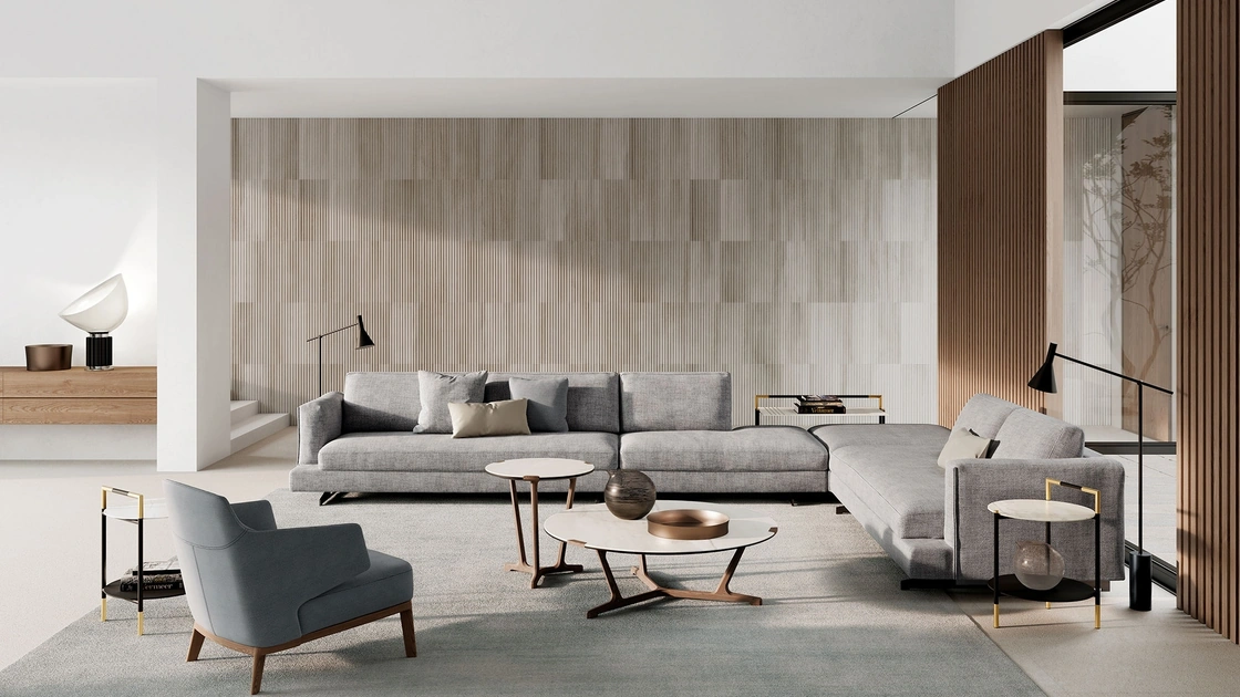 Divano angolare Davis Style in tessuto imbottito di Frigerio