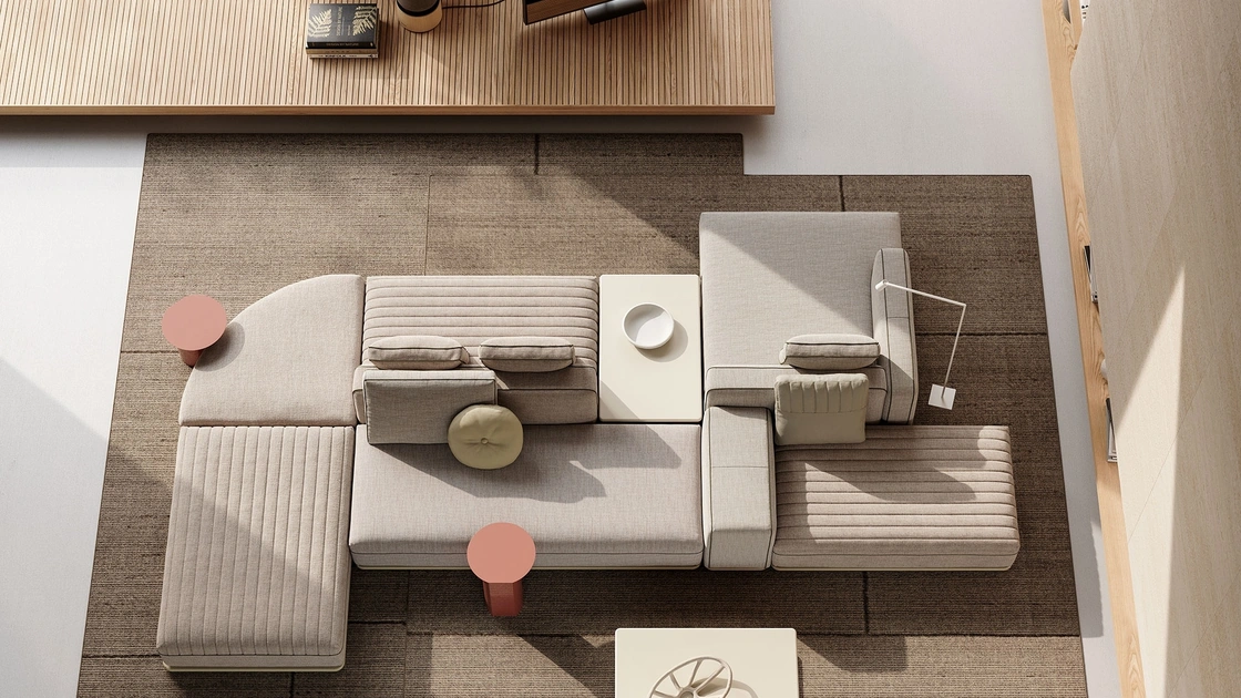 Divano bifacciale con penisola Eddie Double di Frigerio