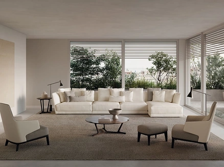 Divano confortevole con penisola in tessuto bianco Foster di Frigerio
