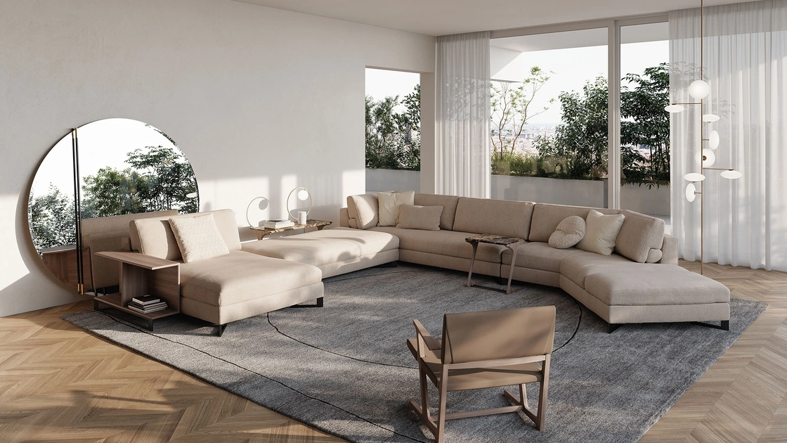 Divano angolare in tessuto imbottito con penisola Davis Book di Frigerio