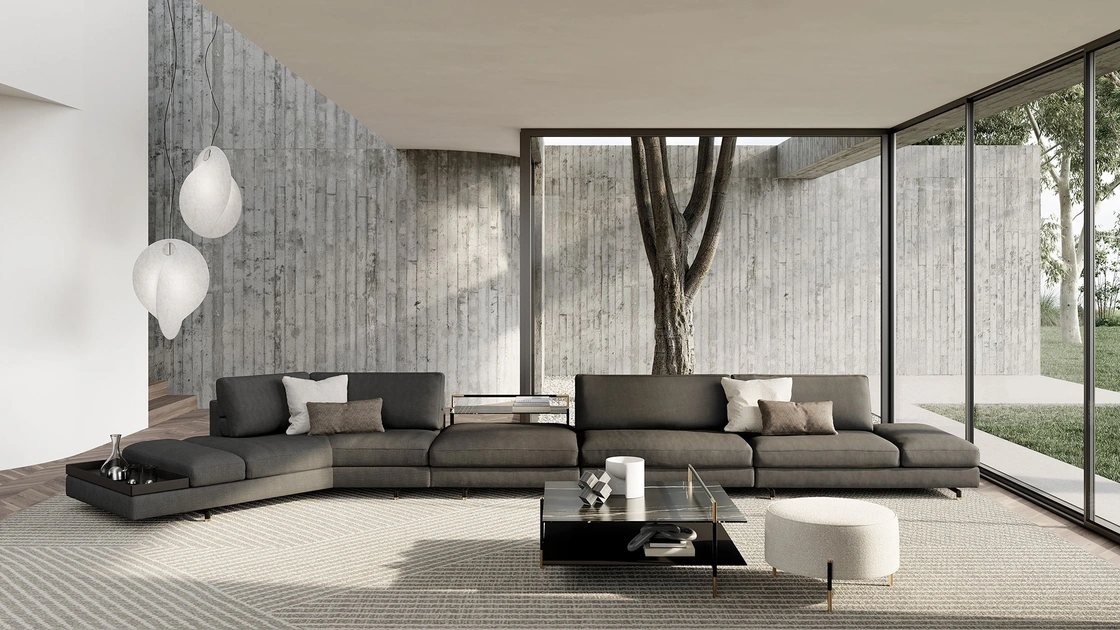 Divano lineare in tessuto Davis Flat di Frigerio