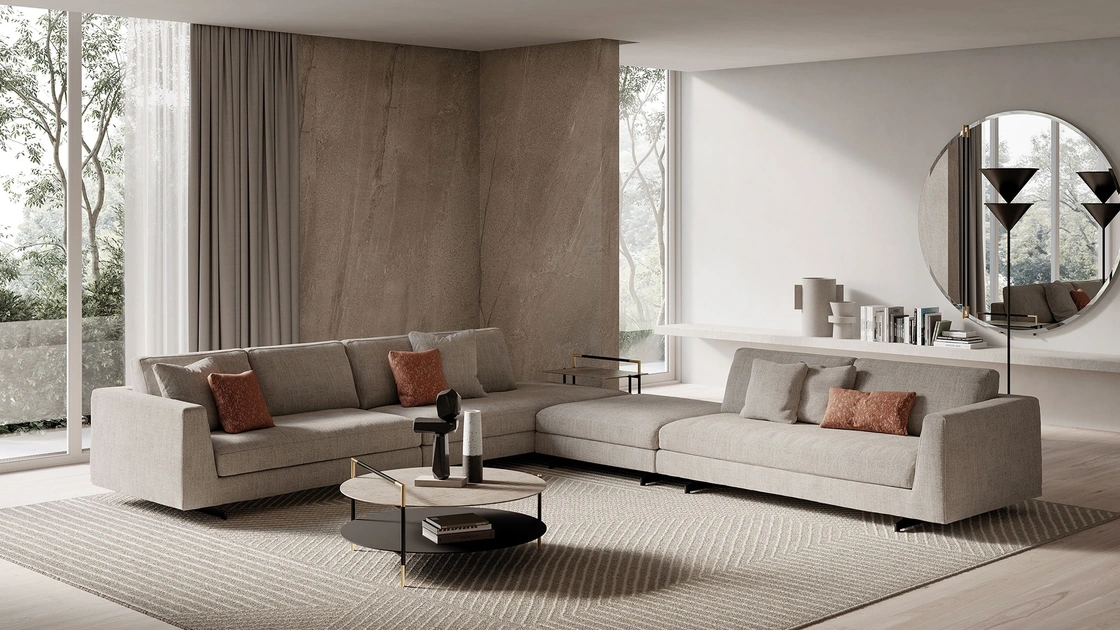 Divano angolare Davis Free in tessuto imbottito di Frigerio