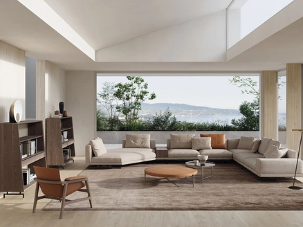 Divano modulare ad angolo in tessuto chiaro Horizon di Frigerio