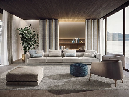 Divano lineare modulare in tessuto imbottito Miller di Frigerio