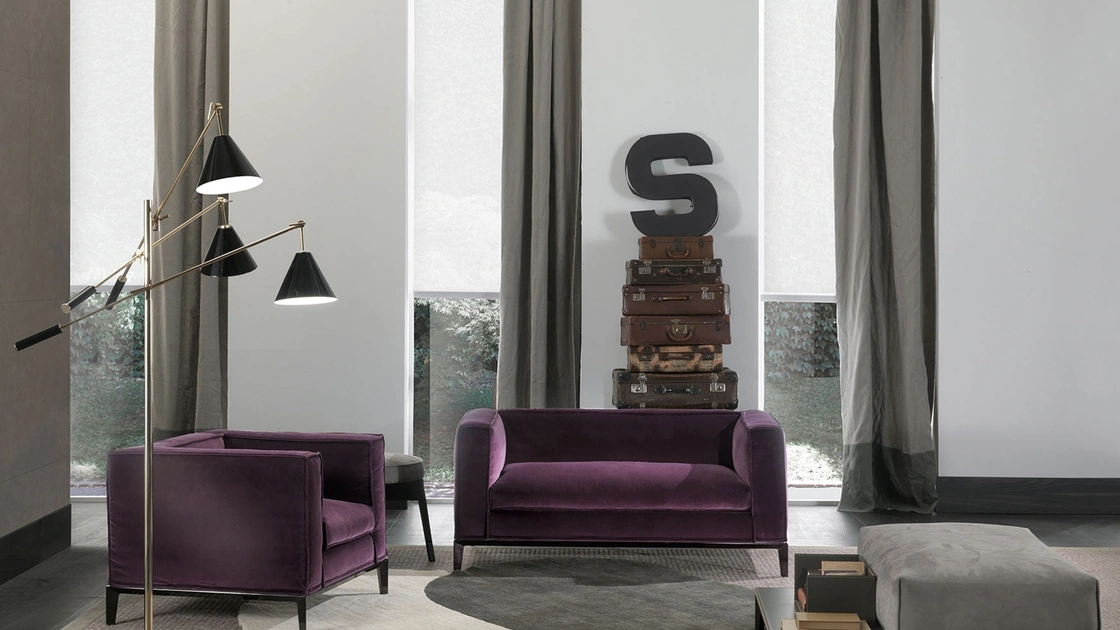 Salotto in velluto viola Taylor Junior di Frigerio