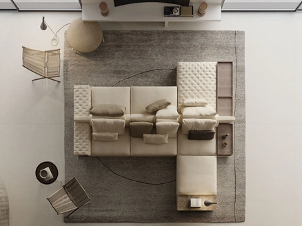 Divano bifacciale in tessuto imbottito con penisola Miller Double di Frigerio