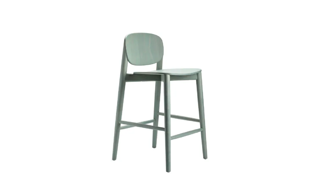 Sgabello Harmo Kitchen Stool in legno di Frassino verniciato Azzurro Grigio di Infiniti