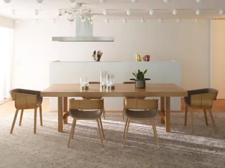 Sedia in rovere con seduta e schienale rivestiti in pelle Maritime Imbottita di Horm